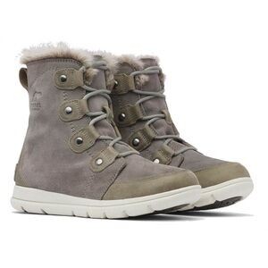 Sorel Explorer Joan Leather Suede Faux Fur Winter Ankle Boots women's size 6.5